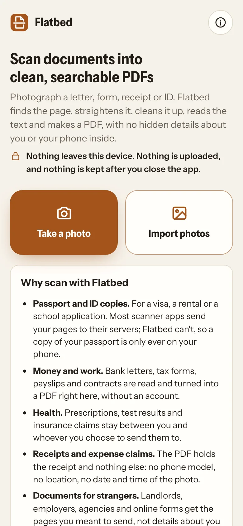 Take a photo or import one, and see why private scanning matters