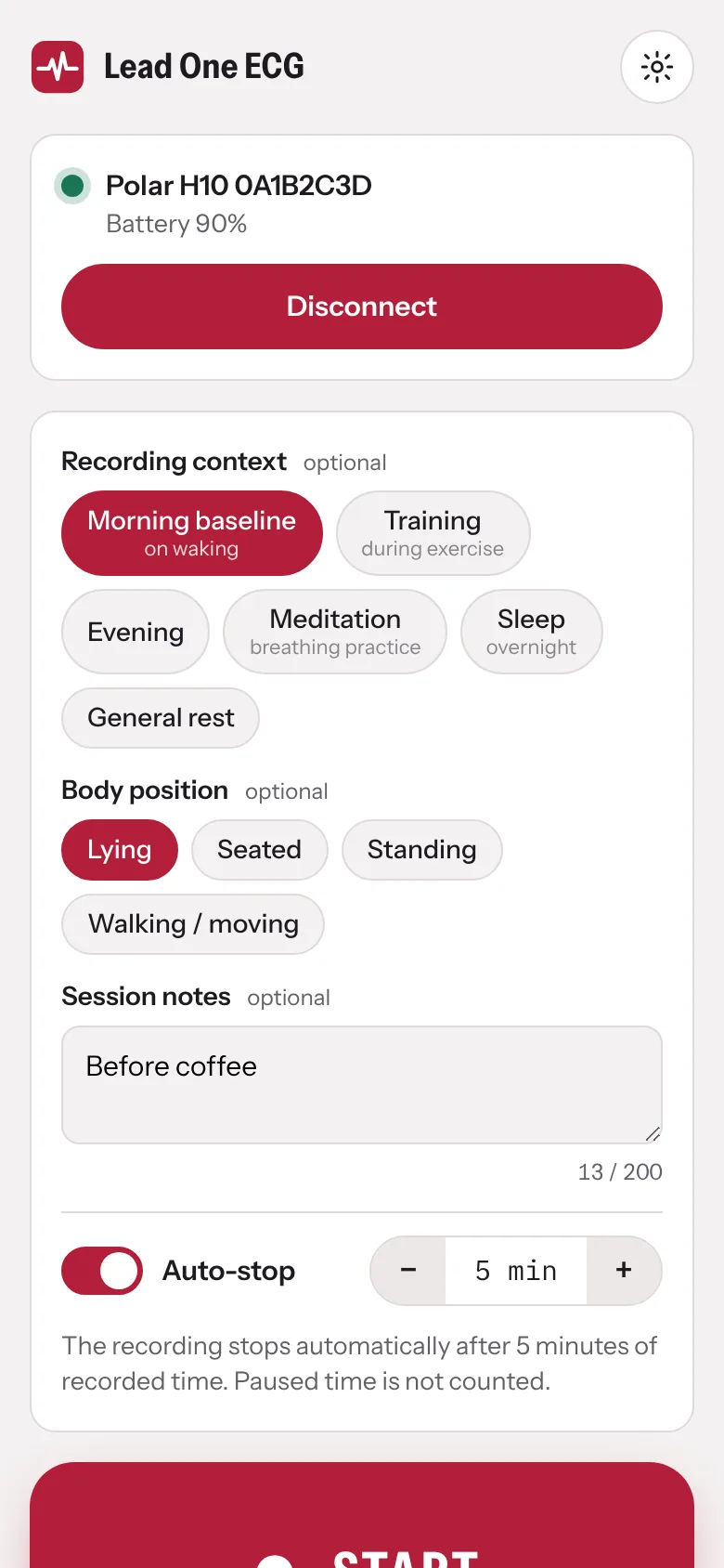 Set the context and position, then start recording