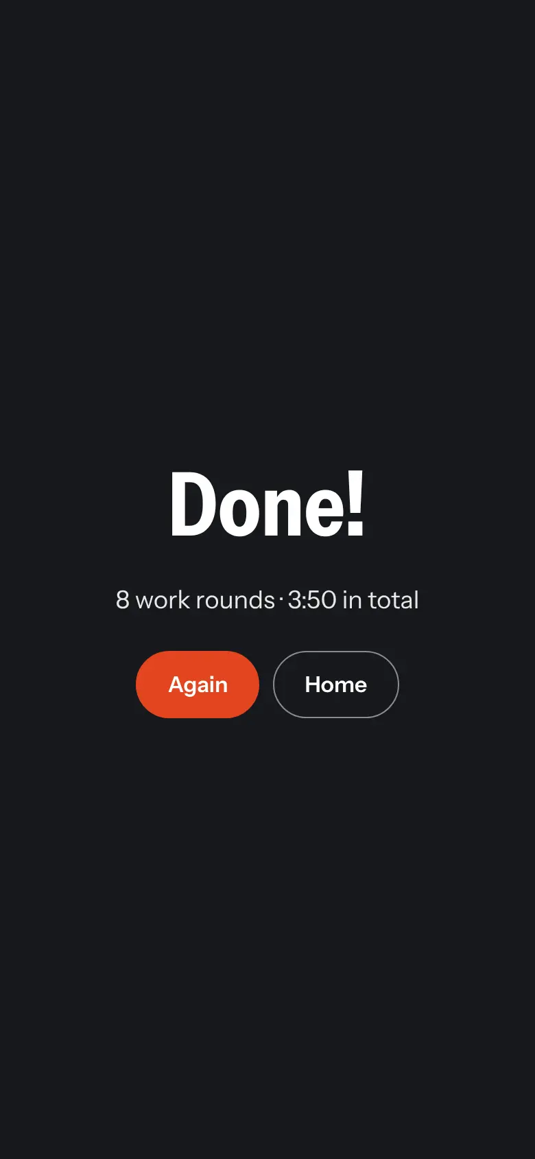 Done: work rounds and total time, with your heart rate if a strap was connected