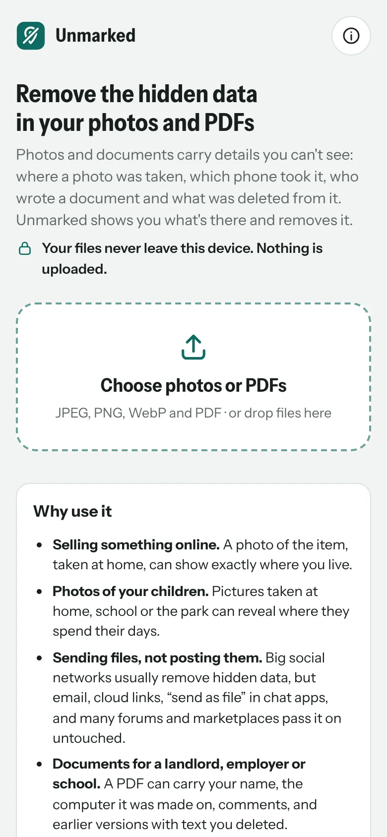 Choose photos or PDFs, as many as you like at once